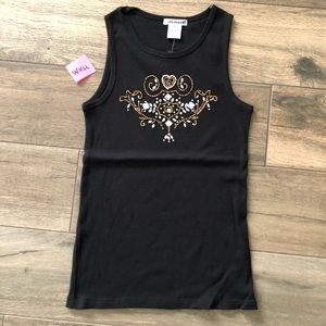 Sally Mack Black Tank Top NWT Rhinestones